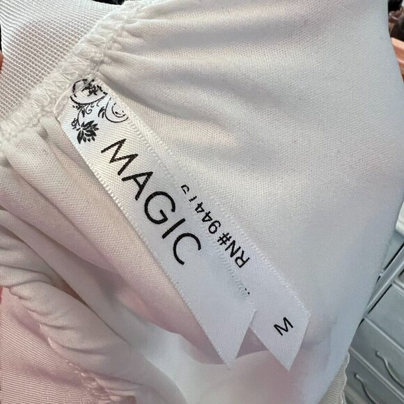 Magic Womens Medium Embroidered Floral Semi Transparent A line Midi Skirt White - Picture 9 of 9